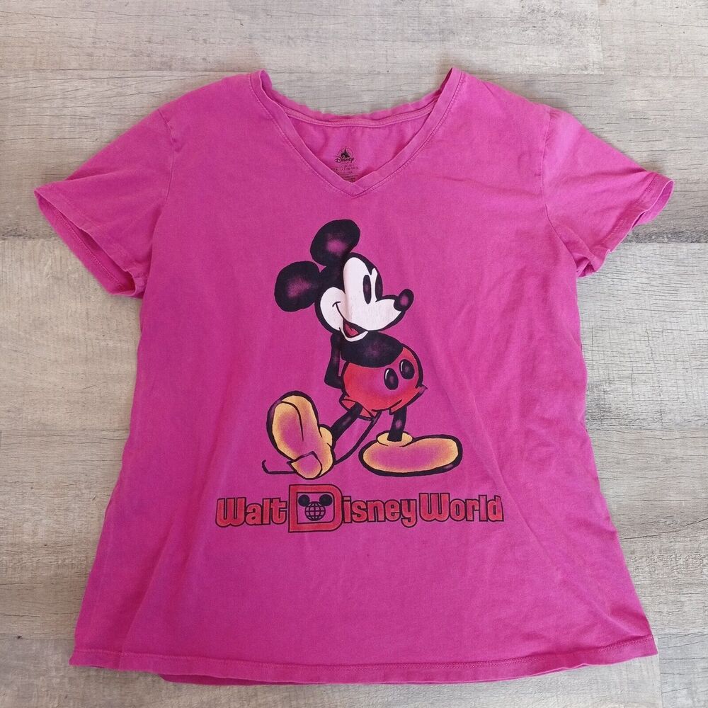 Walt Disney World Shirt Womens L Pink Red Black Mickey Mouse Parks Ladies
